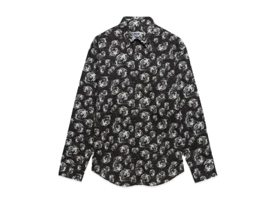 MSGM Poplin Shirt With Underground Pixelled Roses Pattern "Black"