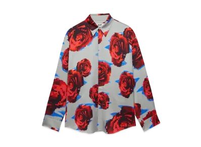 MSGM Satin Underground Pixelled Roses Shirt "Gray"