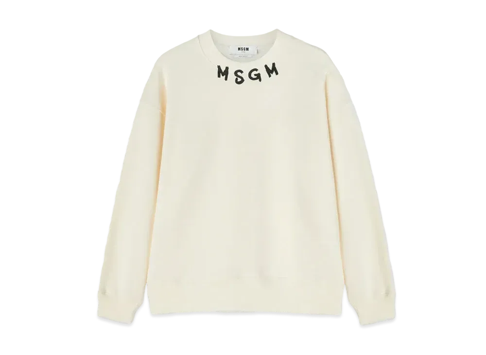 MSGM Cotton Crewneck Sweater Wth MSGM Brushstroke Logo Positioned At The Neck "White"