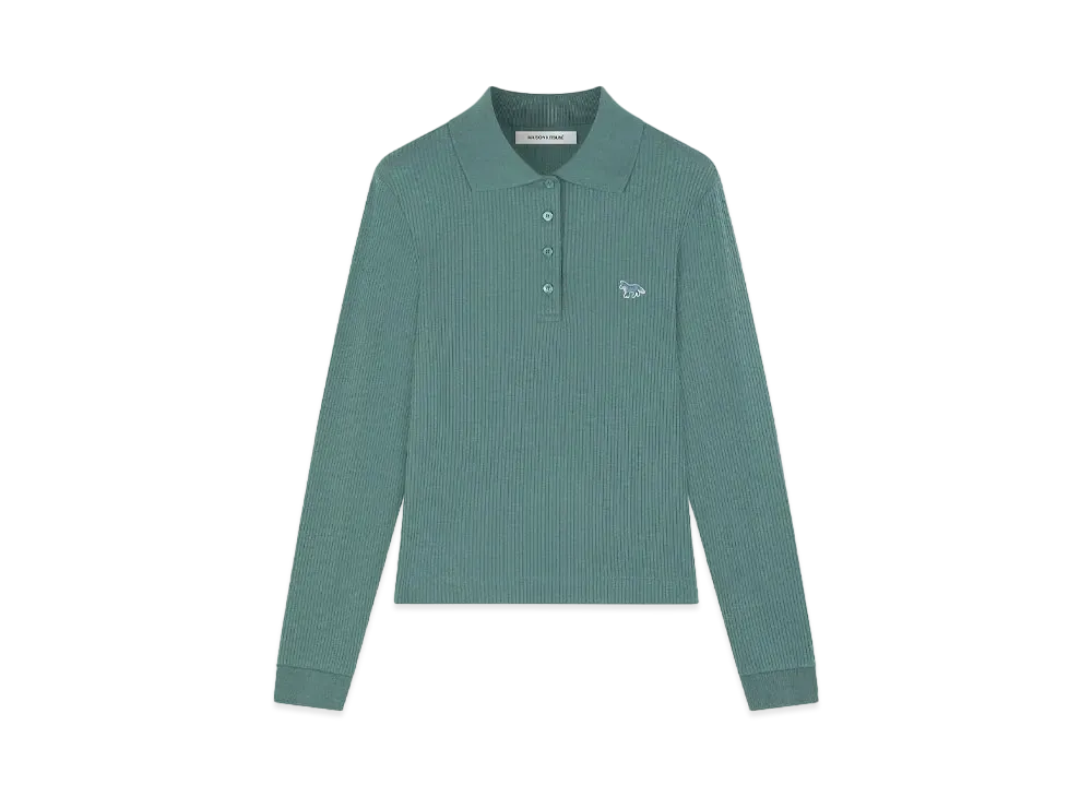 Maison Kitsune Fine Rib Long Sleeve Polo "Evergreen"