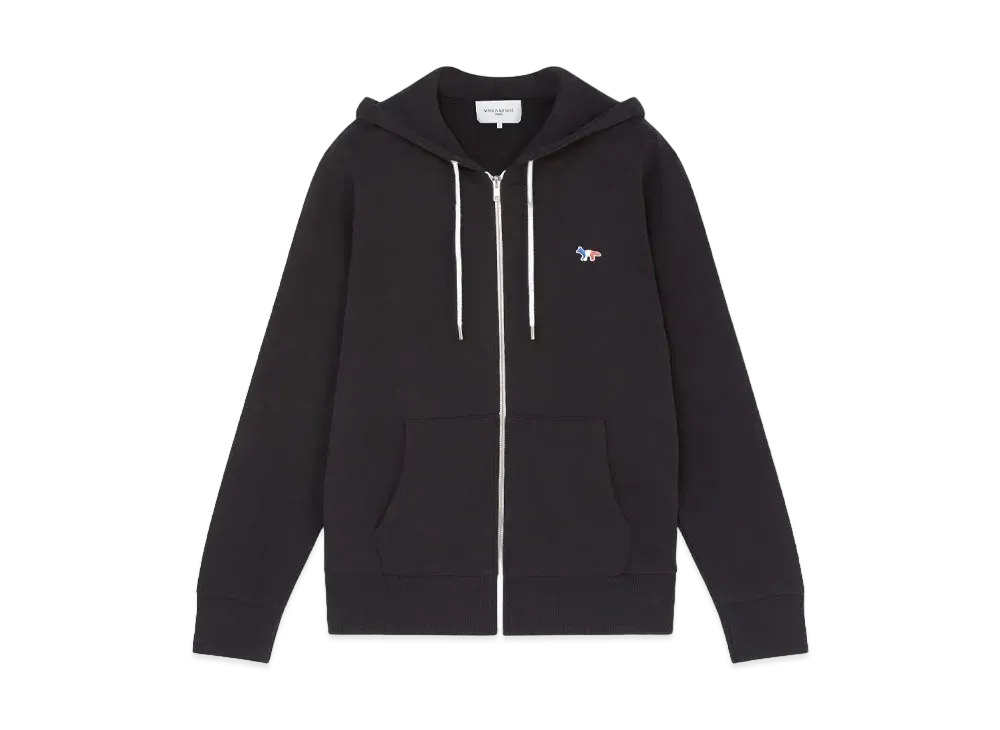 Maison Kitsune Tricolor Fox Patch Zip Hoodie "Black"