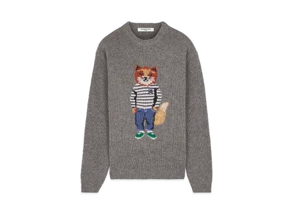 Maison Kitsune Dressed Fox Intarsia Jumper "Medium Grey Melange"