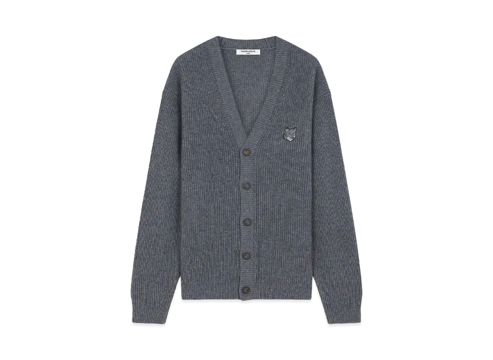 Maison Kitsune Bold Fox Head Patch Comfort Rib Cardigan "Medium Grey Melange"