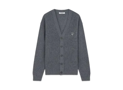 Maison Kitsune Bold Fox Head Patch Comfort Rib Cardigan "Medium Grey Melange"