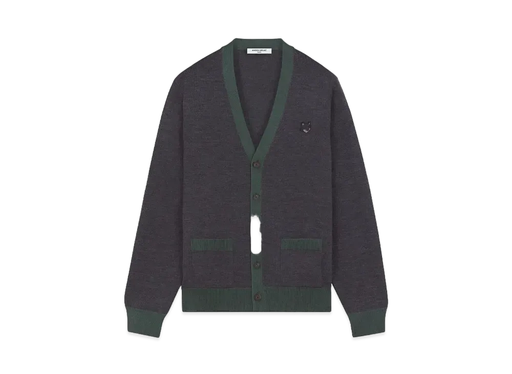 Maison Kitsune Bold Fox Head Patch Bicolor Cardigan "Dark Grey Melange"