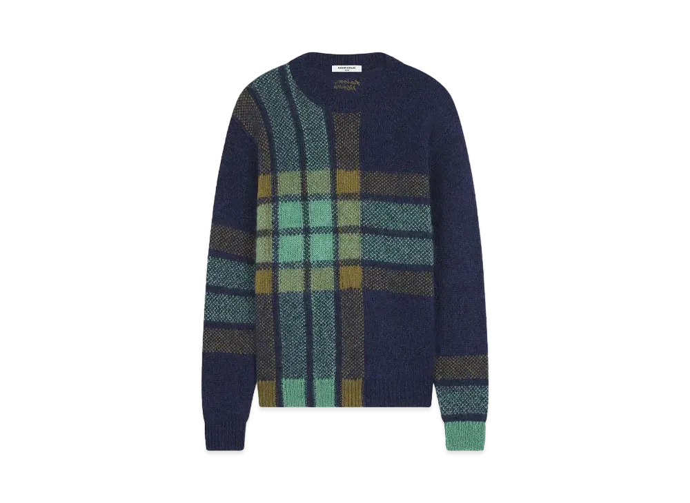 Maison Kitsune Graphic Check Intarsia Jumper "Ink Blue/Eucalyptus"