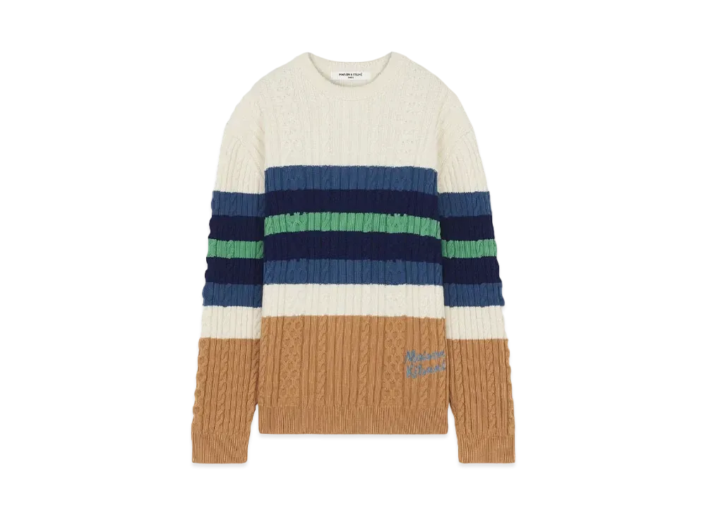 Maison Kitsune Striped Cable Jumper "Off White/Chamomile"