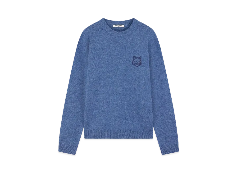 Maison Kitsune Bold Fox Head Embroidered Jumper "Blue Melange"