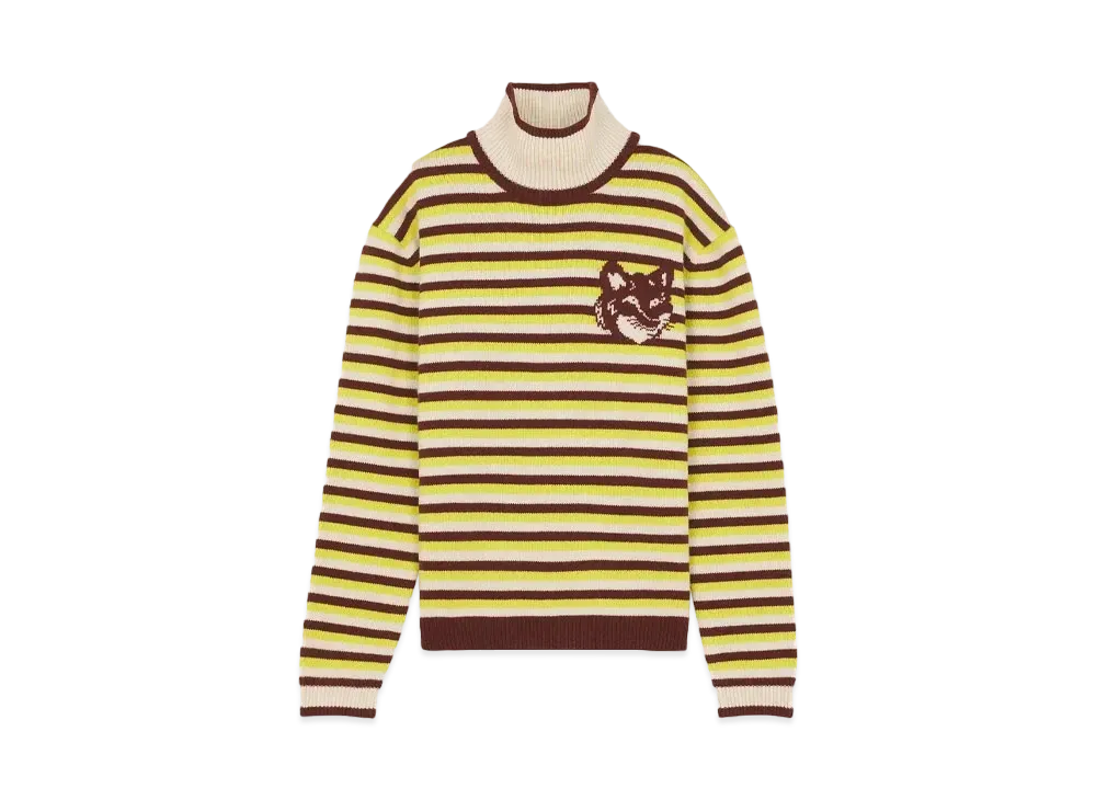 Maison Kitsune Fox Head Intarsia Comfort Stripe High Neck Jumper "Pecan/Wild Bergamot"