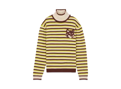 Maison Kitsune Fox Head Intarsia Comfort Stripe High Neck Jumper "Pecan/Wild Bergamot"