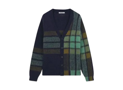 Maison Kitsune Graphic Check Intarsia Cardigan "Ink Blue/Eucalyptus"