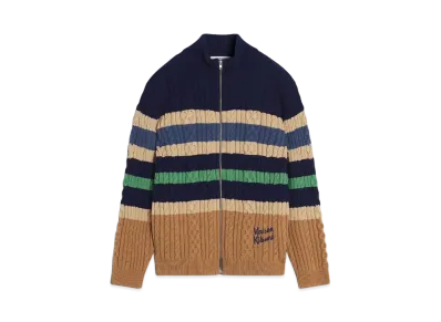 Maison Kitsune Striped Cable Zip Cardigan "Navy/Chamomile"