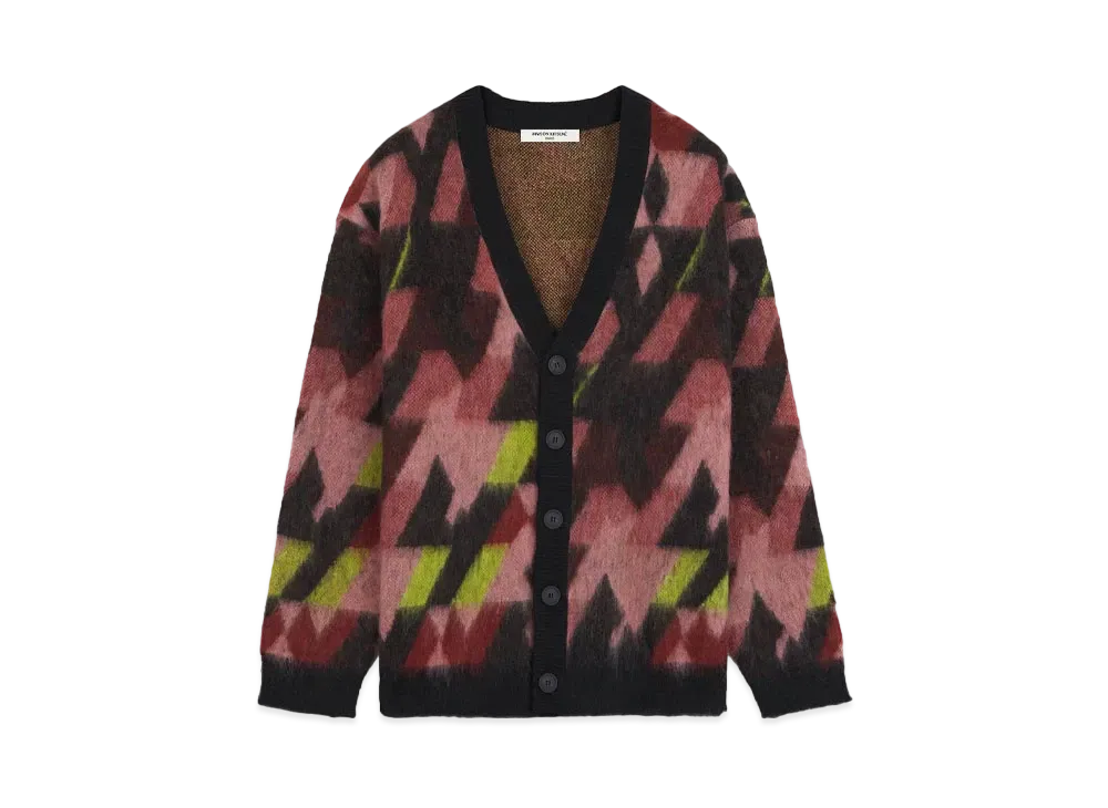 Maison Kitsune Graphic Mohair Jacquard Cardigan "Pecan/Pasture Rose"