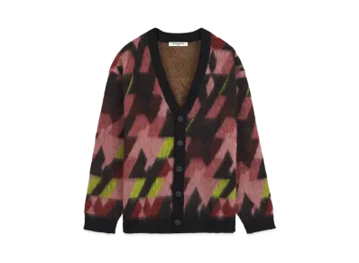 Maison Kitsune Graphic Mohair Jacquard Cardigan "Pecan/Pasture Rose"