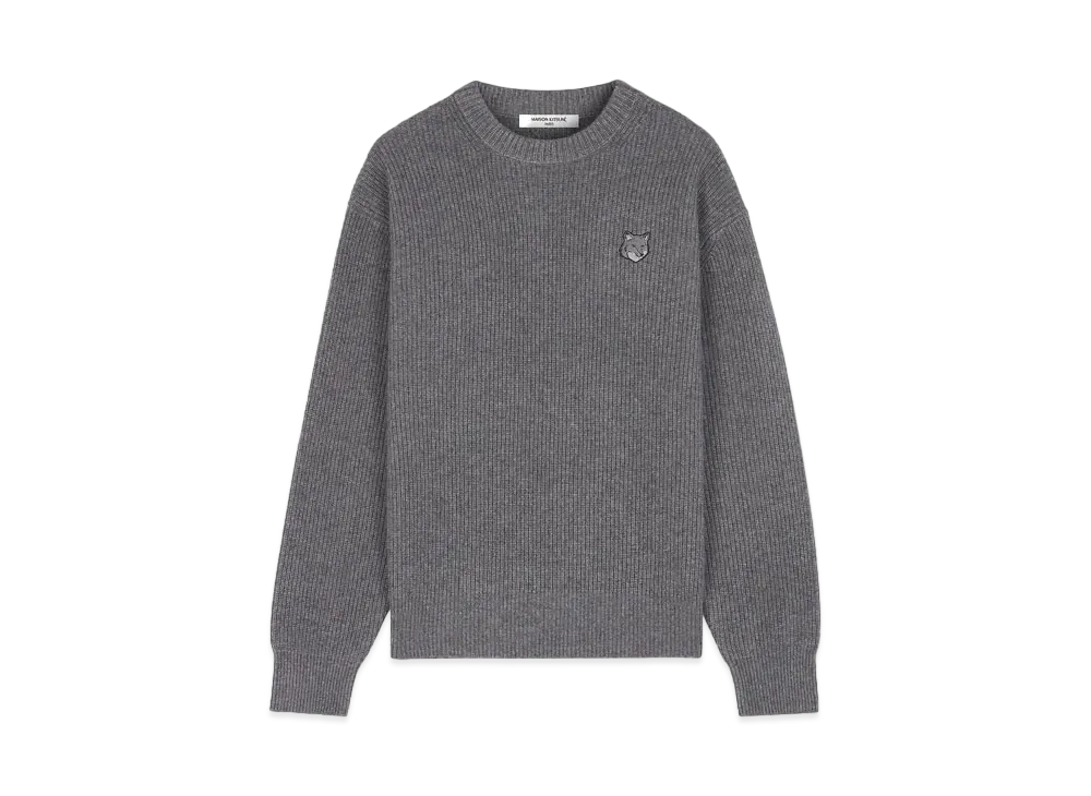 Maison Kitsune Bold Fox Head Patch Comfort Rib Jumper "Medium Grey Melange"