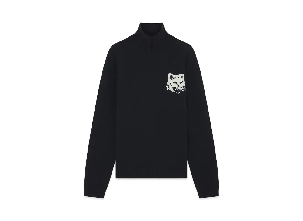 Maison Kitsune Fox Head Intarsia Comfort High Neck Jumper "Black"