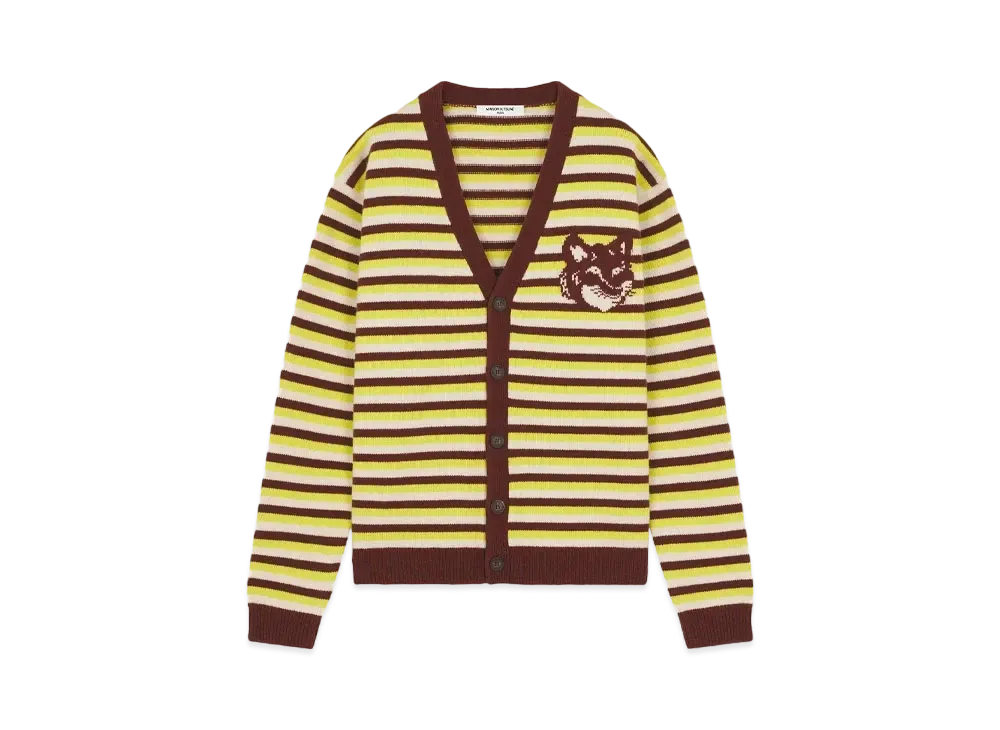 Maison Kitsune Fox Head Intarsia Stripe Comfort Cardigan "Pecan/Wild Bergamot"