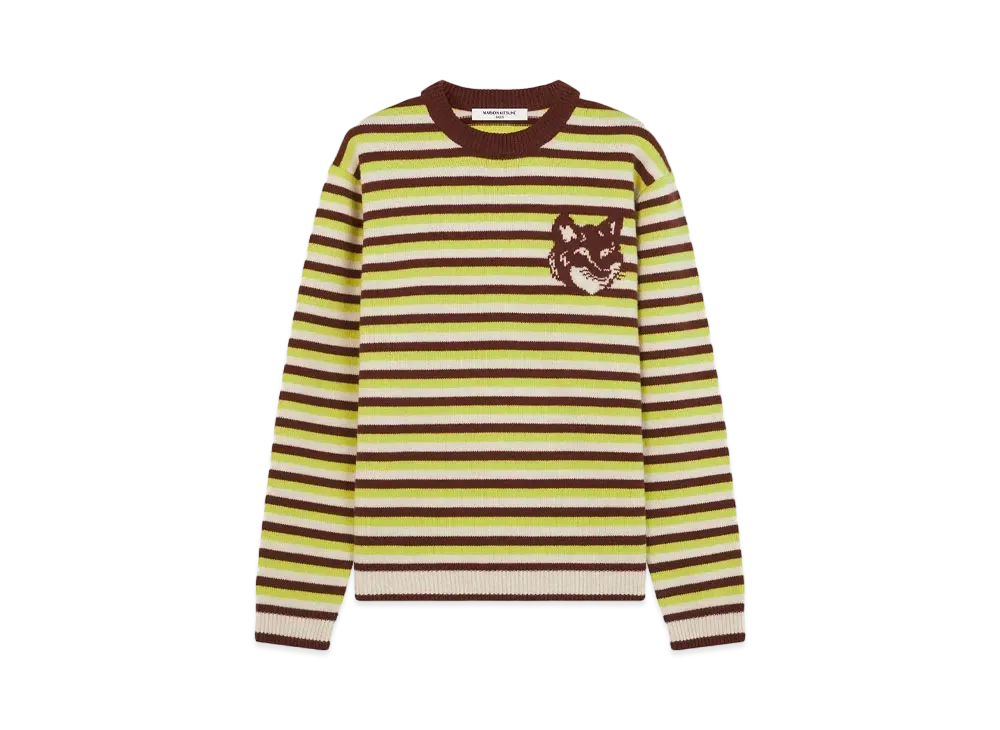 Maison Kitsune Fox Head Intarsia Stripe Comfort Jumper "Pecan/Wild Bergamot"