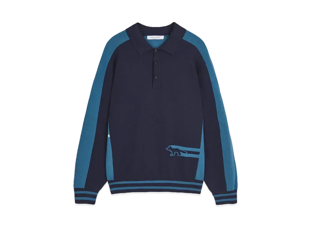 Maison Kitsune Flash Fox Polo Jumper "Lake Blue"