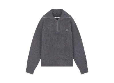 Maison Kitsune Bold Fox Head Patch Half Zip Rib Jumper "Medium Grey Melange"