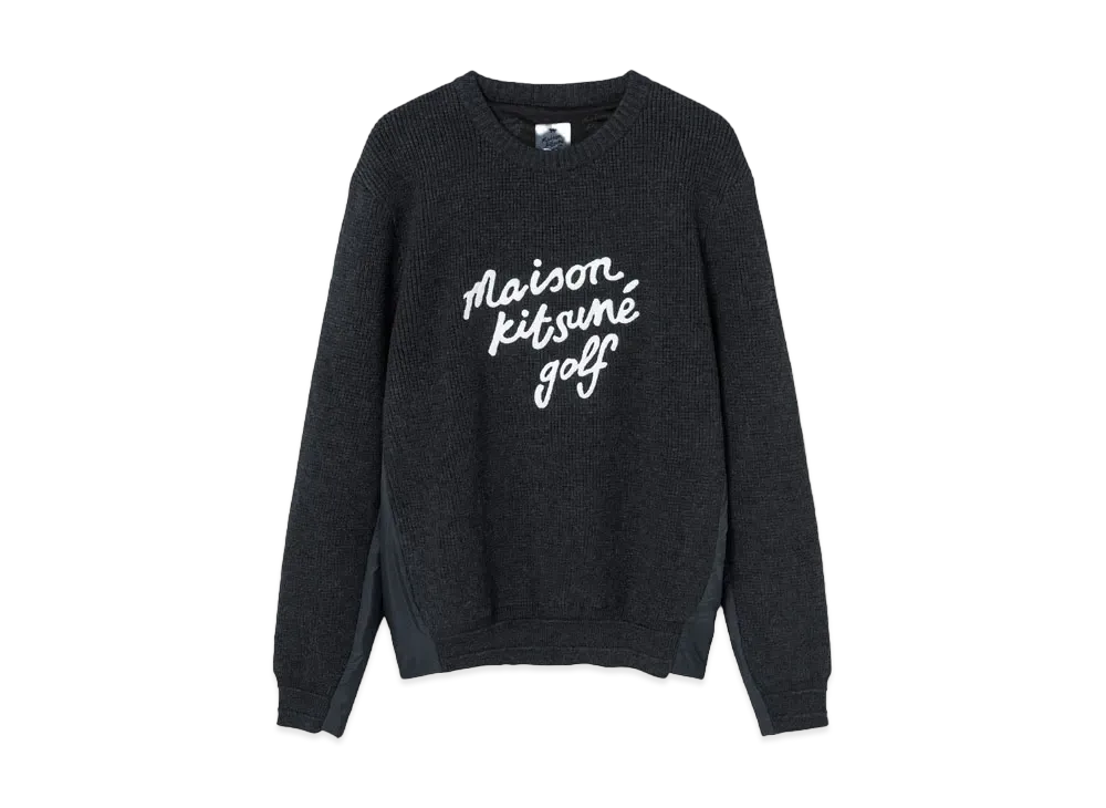 Maison Kitsune Script Logo Structured Pullover Sweater "Dark Grey"