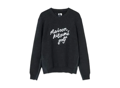 Maison Kitsune Script Logo Structured Pullover Sweater "Dark Grey"
