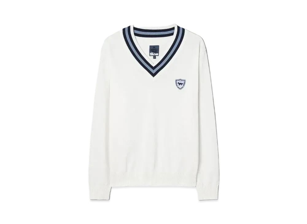 Maison Kitsune Golf Crest Logo V-Neck Prover Sweater "Ecru"