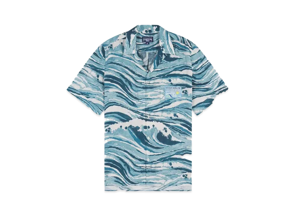 Maison Kitsune X Vilebrequin Hawaiian Shirt "Storm Blue Design"