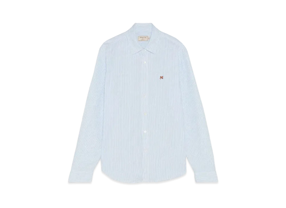 Maison Kitsune Fox Head Embroidered Striped Shirt "Light Blue Stripes"