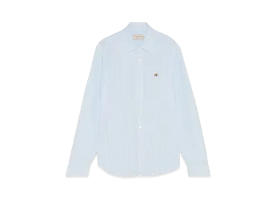 Maison Kitsune Fox Head Embroidered Striped Shirt "Light Blue Stripes"