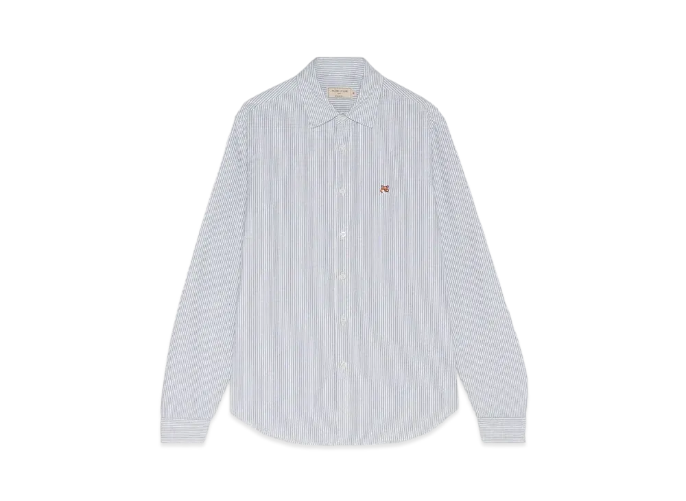 Maison Kitsune Fox Head Embroidered Striped Shirt "Navy Stripes"