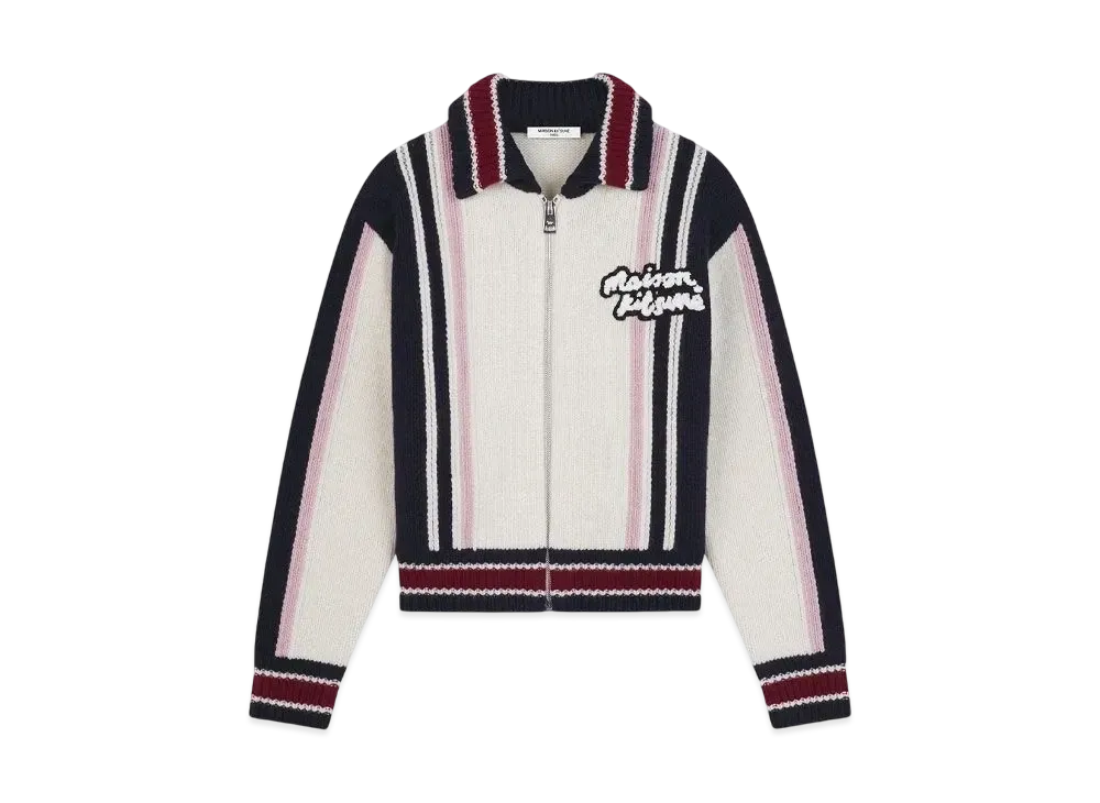 Maison Kitsune Knit College Blouson "Ecru/Ink Blue/Winterberry"