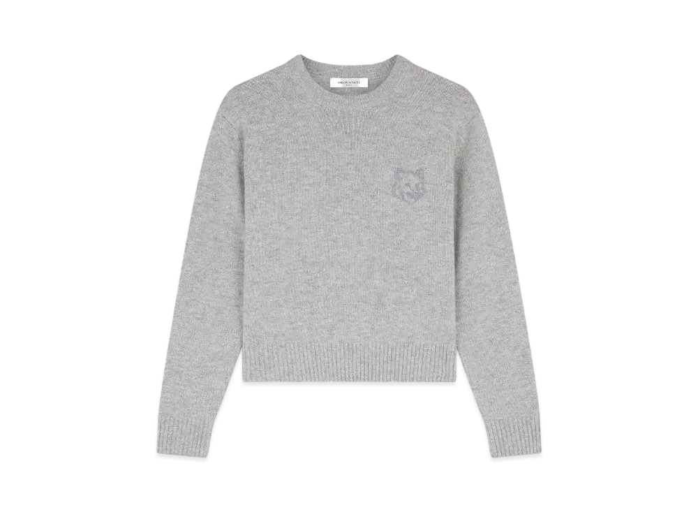 Maison Kitsune Bold Fox Head Embroidered Cropped Jumper "Light Grey Melange"