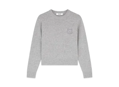 Maison Kitsune Bold Fox Head Embroidered Cropped Jumper "Light Grey Melange"