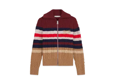 Maison Kitsune Striped Cable Zip Cardigan "Cherrywood/Chamomile"