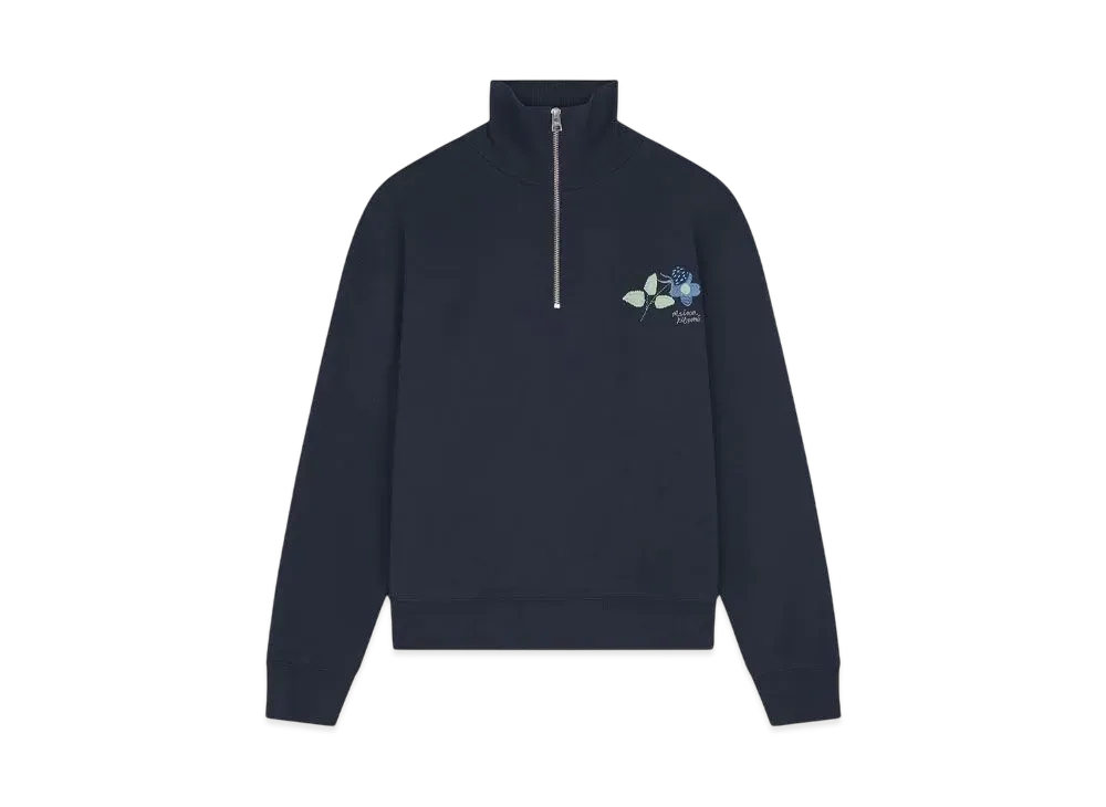 Maison Kitsune Strawberry Leaf Half Zip Sweatshirt "Navy"