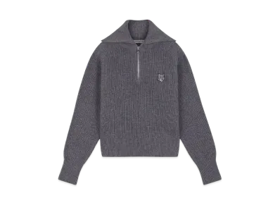 Maison Kitsune Women'S Bold Fox Head Patch Half Zip Rib Jumper "Medium Grey Melange"