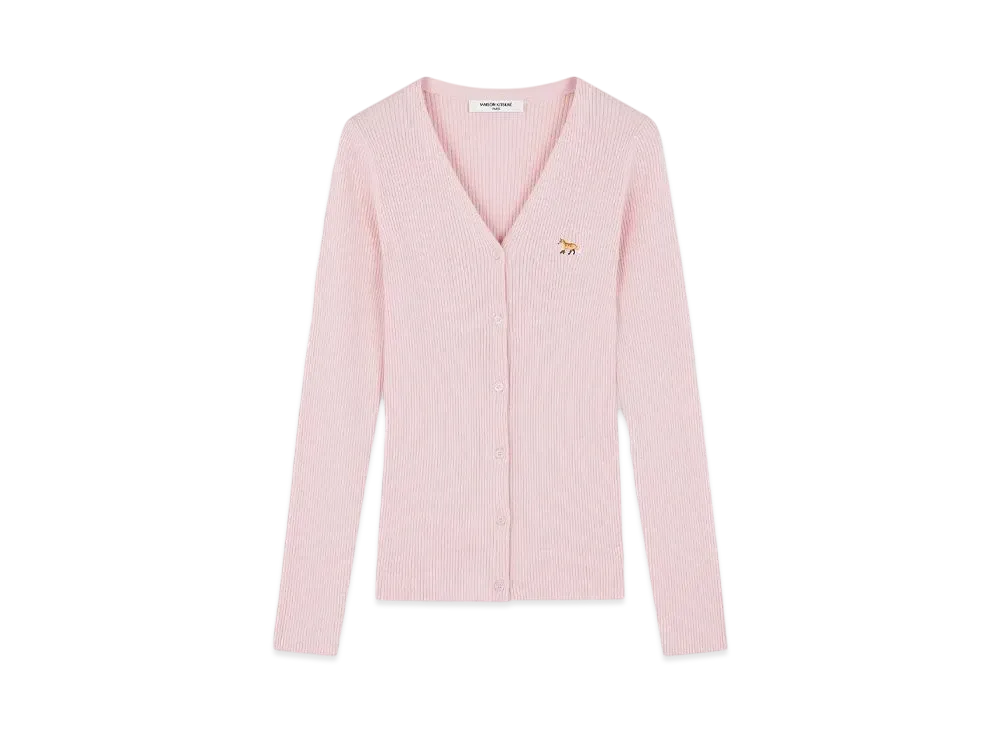 Maison Kitsune Baby Fox Patch Fine Rib Cardigan "Pale Pink"