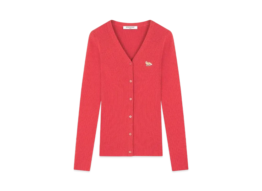 Maison Kitsune Baby Fox Patch Fine Rib Cardigan "Autumn Red"