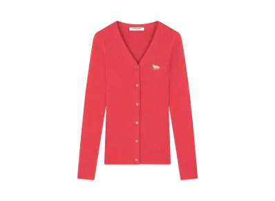 Maison Kitsune Baby Fox Patch Fine Rib Cardigan "Autumn Red"