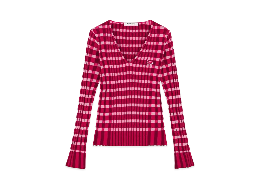 Maison Kitsune Check Rib Knit Jumper "Winterberry/Gumball"