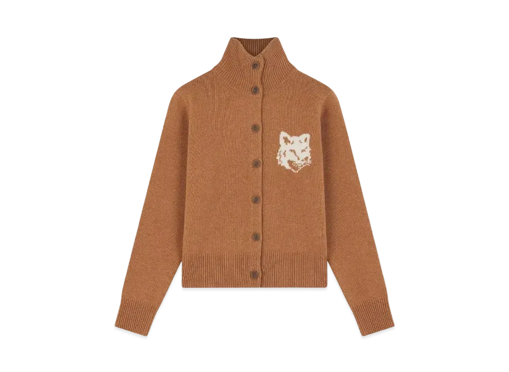 Maison Kitsune Fox Head Intarsia High Neck Cardigan "Sequoia"