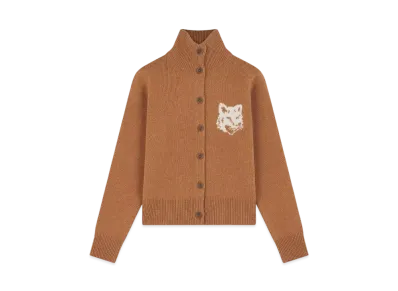 Maison Kitsune Fox Head Intarsia High Neck Cardigan "Sequoia"