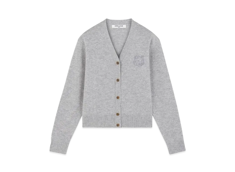 Maison Kitsune Bold Fox Head Embroidered Cropped Cardigan "Light Grey Melange"
