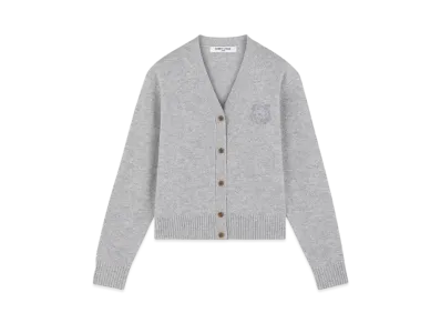 Maison Kitsune Bold Fox Head Embroidered Cropped Cardigan "Light Grey Melange"