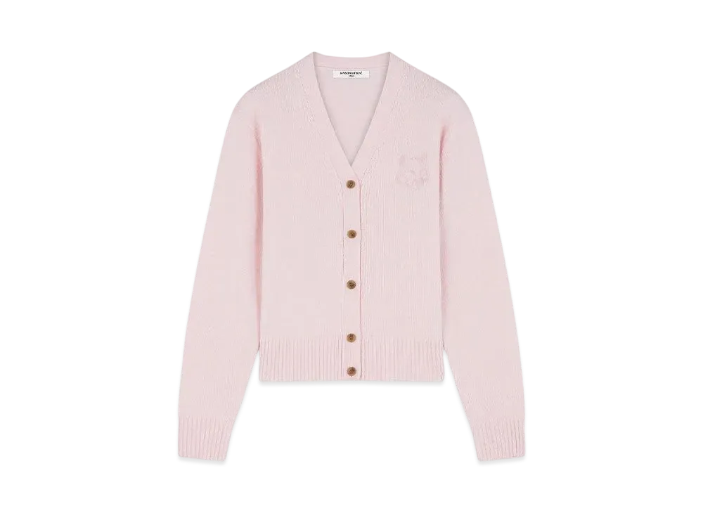 Maison Kitsune Bold Fox Head Embroidered Cropped Cardigan "Light Pink"