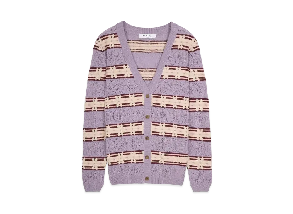 Maison Kitsune Fair Isle Cardigan "Lunar Grey/Redstar"