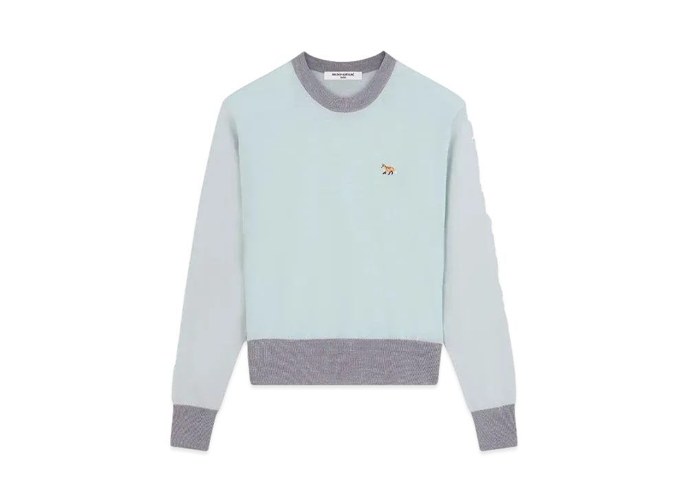 Maison Kitsune Baby Fox Patch Color Block Jumper "Peppermint"