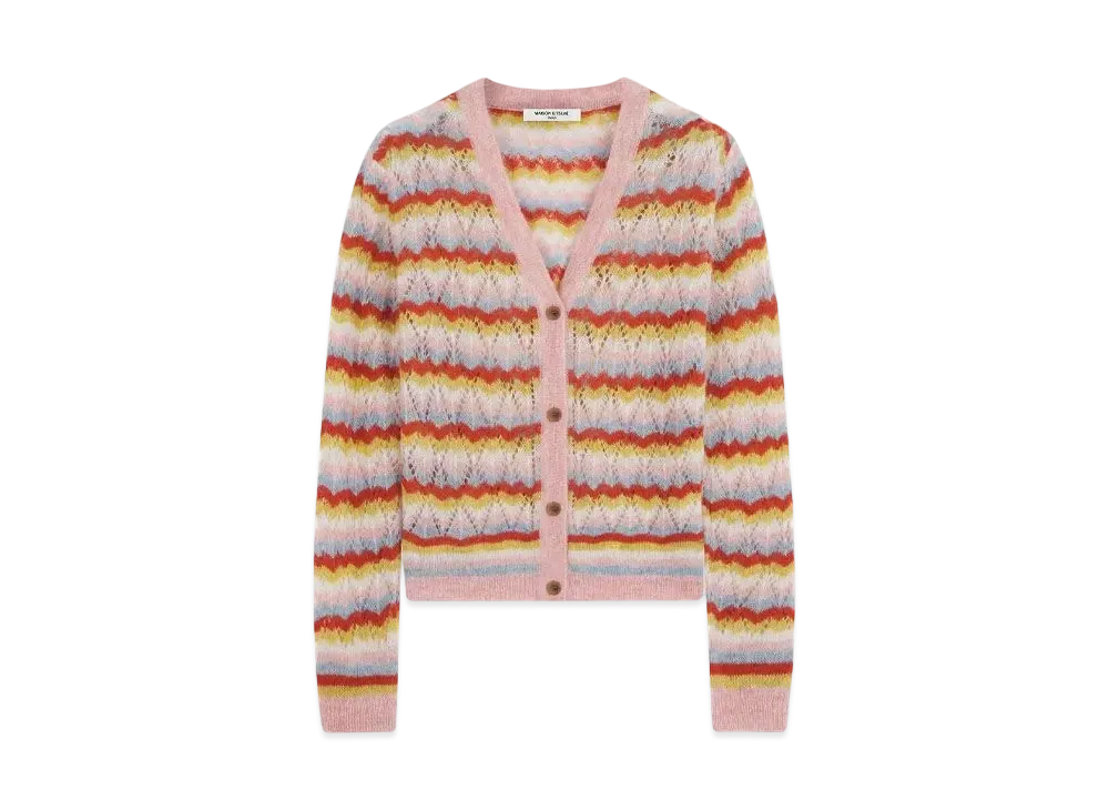 Maison Kitsune Striped Alpaca Lace Cardigan "Pasture Rose/Wild Strawberry"