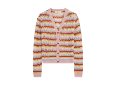 Maison Kitsune Striped Alpaca Lace Cardigan "Pasture Rose/Wild Strawberry"